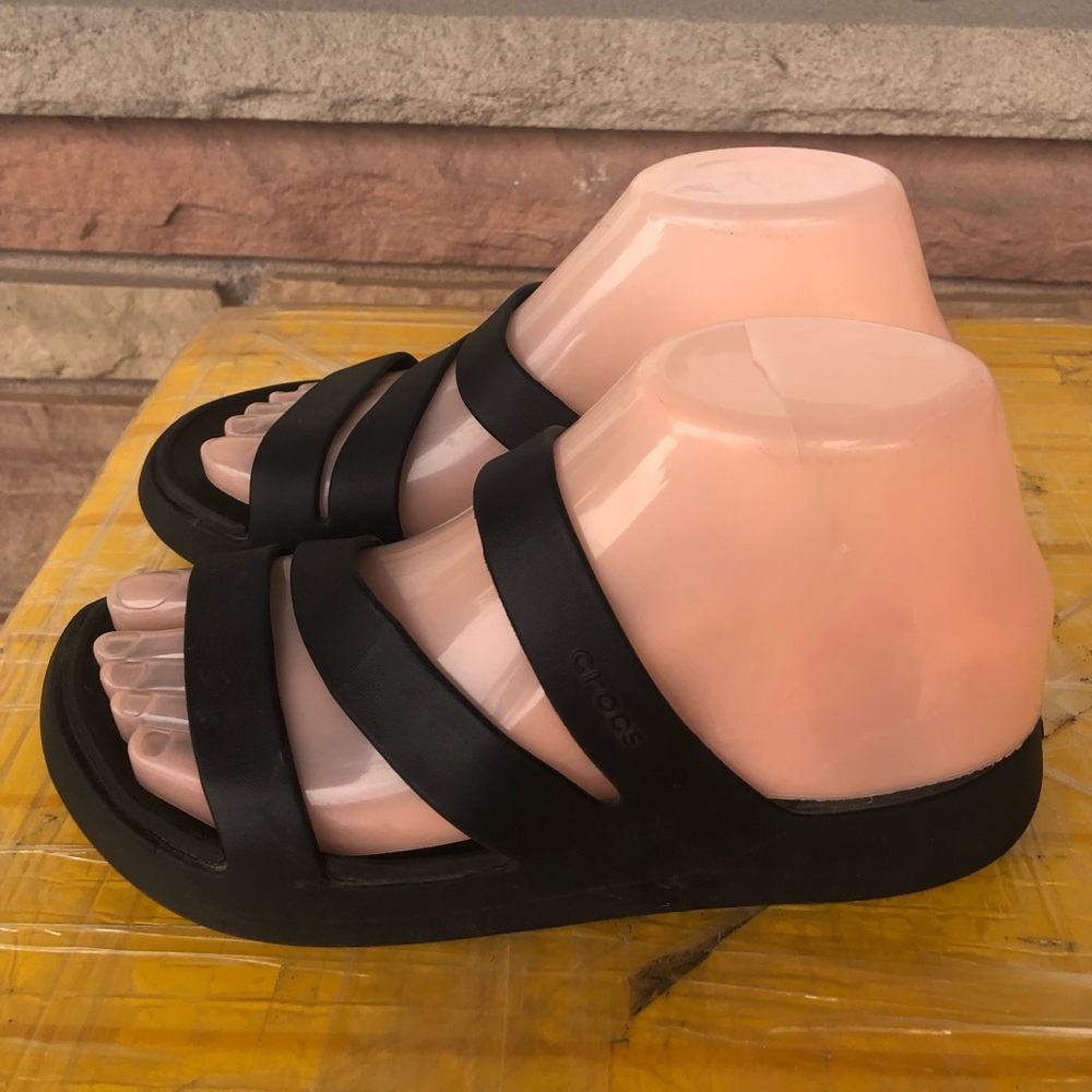 Crocs Sandals Womens BLK Getaway Strappy Waterproof Pool Beach Slide Shoes Sz W6